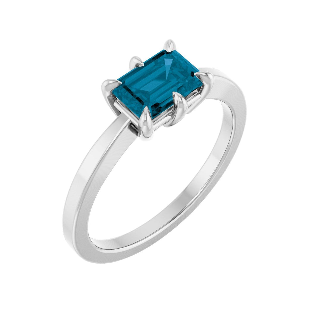 London Blue Topaz Emerald-Cut Solitaire in 14K White Gold