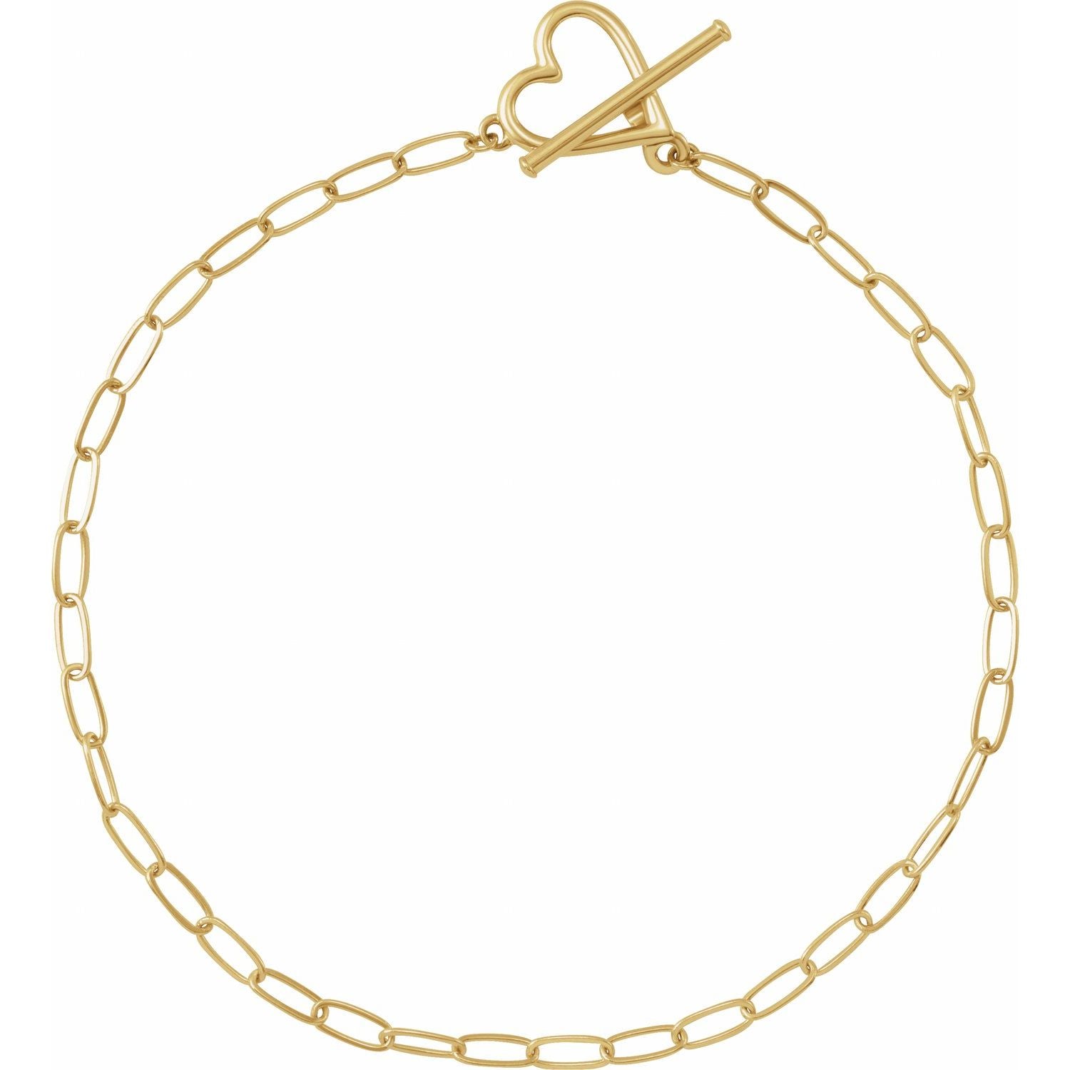 14k yellow gold heart & paperclip chain gold bracelet