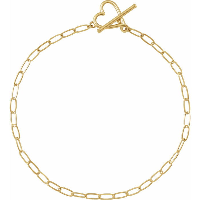 14k yellow gold heart & paperclip chain gold bracelet