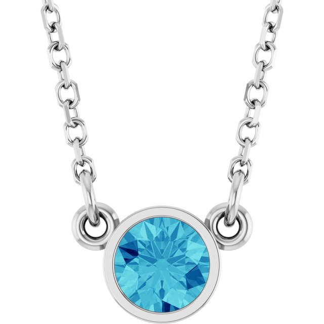 december blue zircon round solitaire necklace in 14k white gold