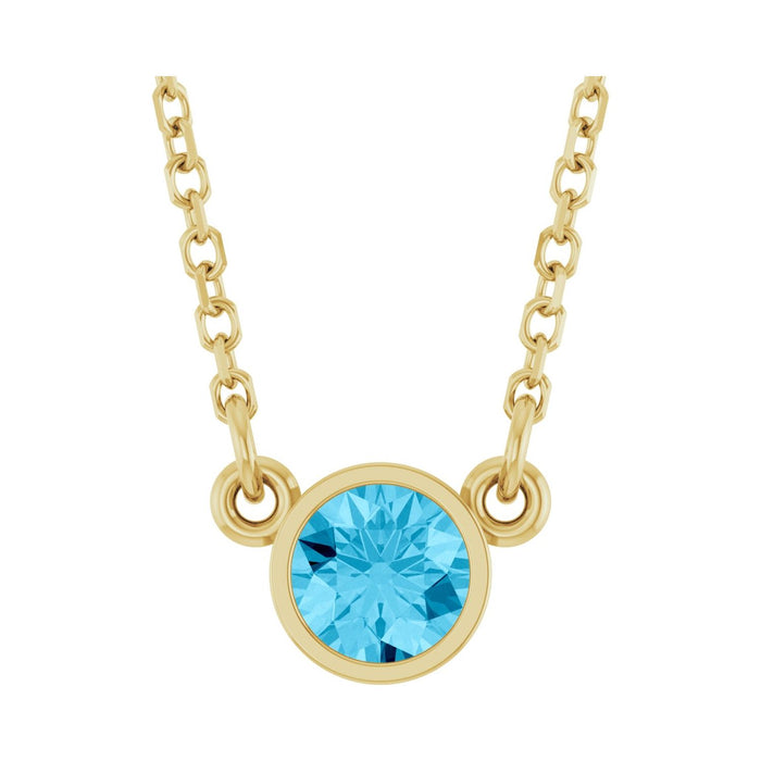 Aquamarine Round birthstone necklace in 14K Yellow Gold