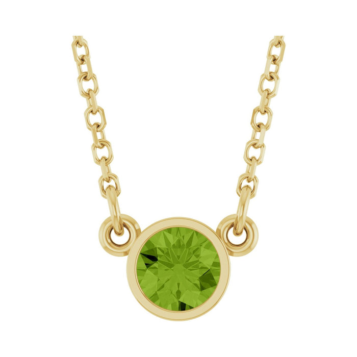 august peridot round birthstone necklace in 14k yellow gold