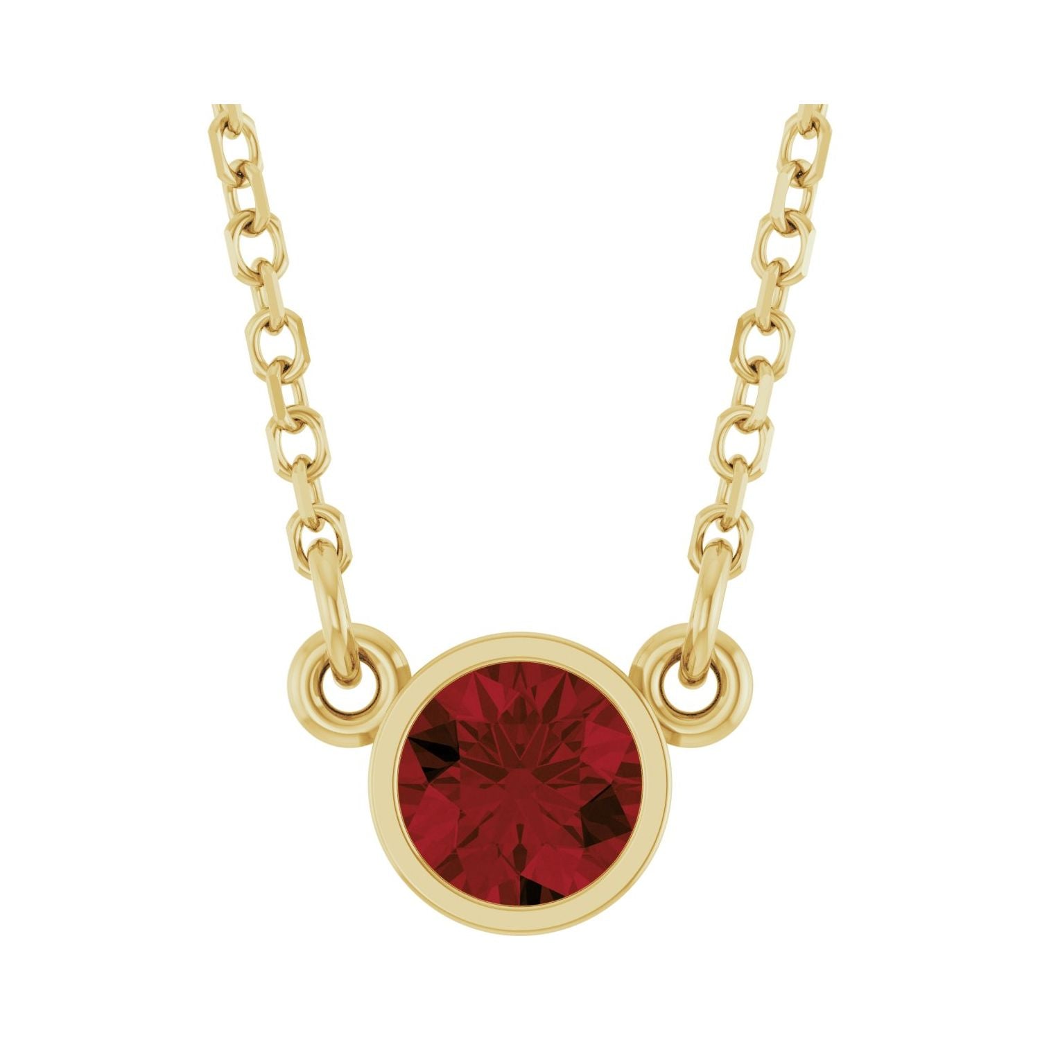 Mozambique Garnet Round birthstone necklace in 14K Yellow Gold