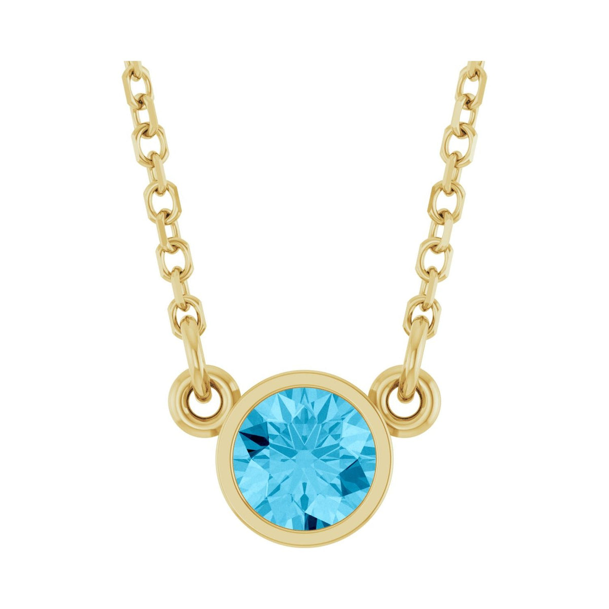 march aquamarine round birthstone necklace in 14k yellow gold
