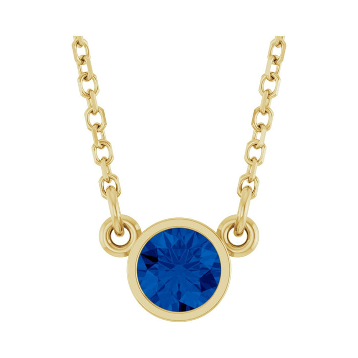 september blue sapphire round birthstone necklace in 14k yellow gold