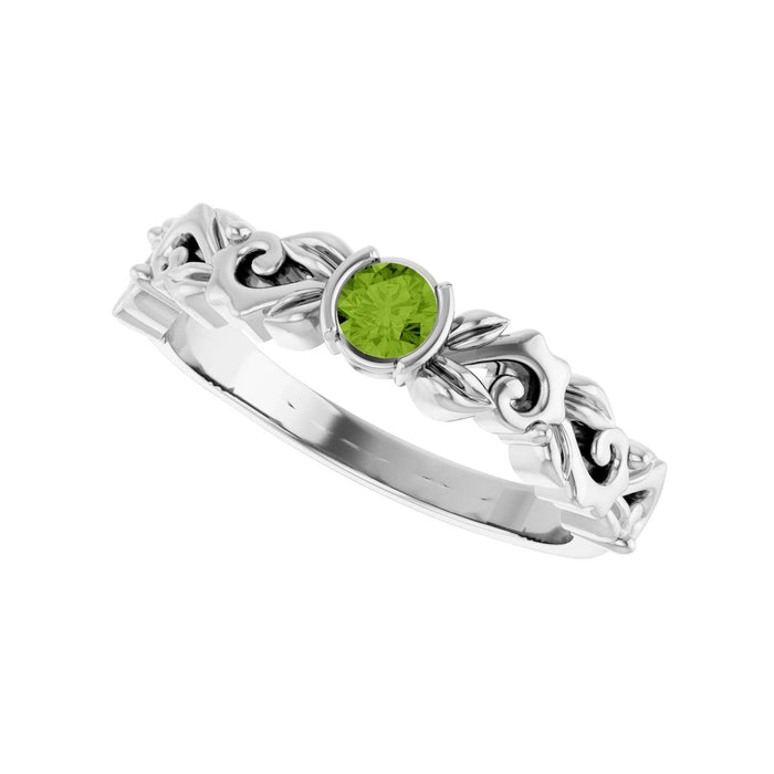 Peridot Floral Ring in 14K White Gold
