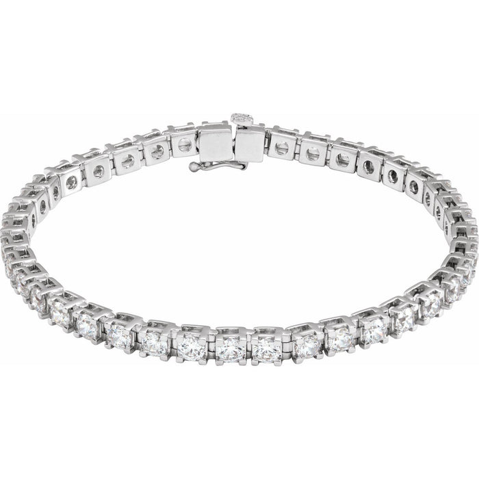 14K White Gold round lab-grown diamond classic four-prong tennis line bracelet, G-H SI-I1