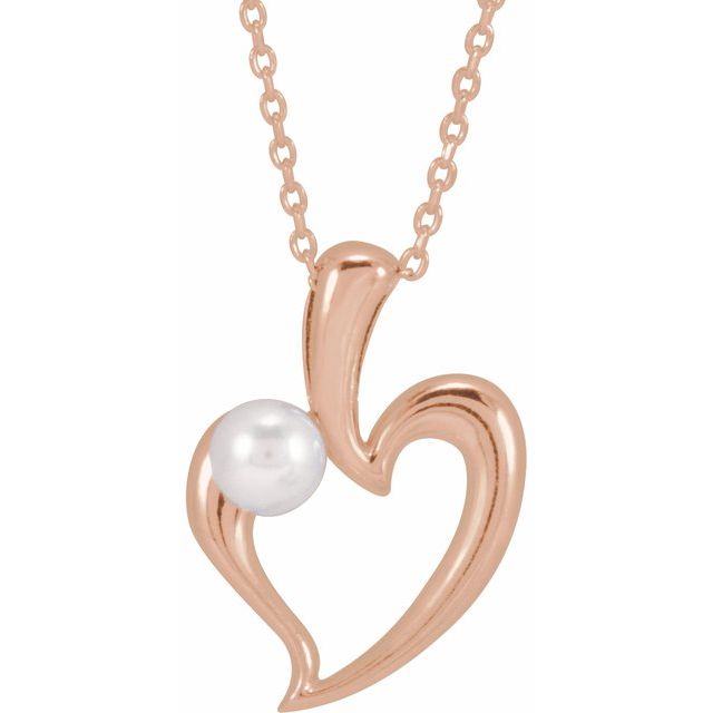 akoya pearl heart necklace in 14k rose gold