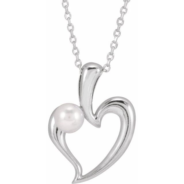 akoya pearl heart necklace in 14k white gold