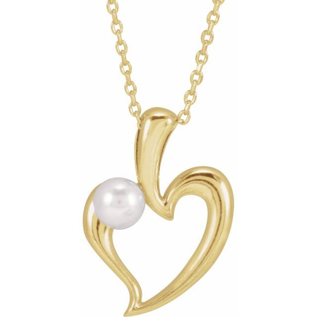 akoya pearl heart necklace in 14k yellow gold