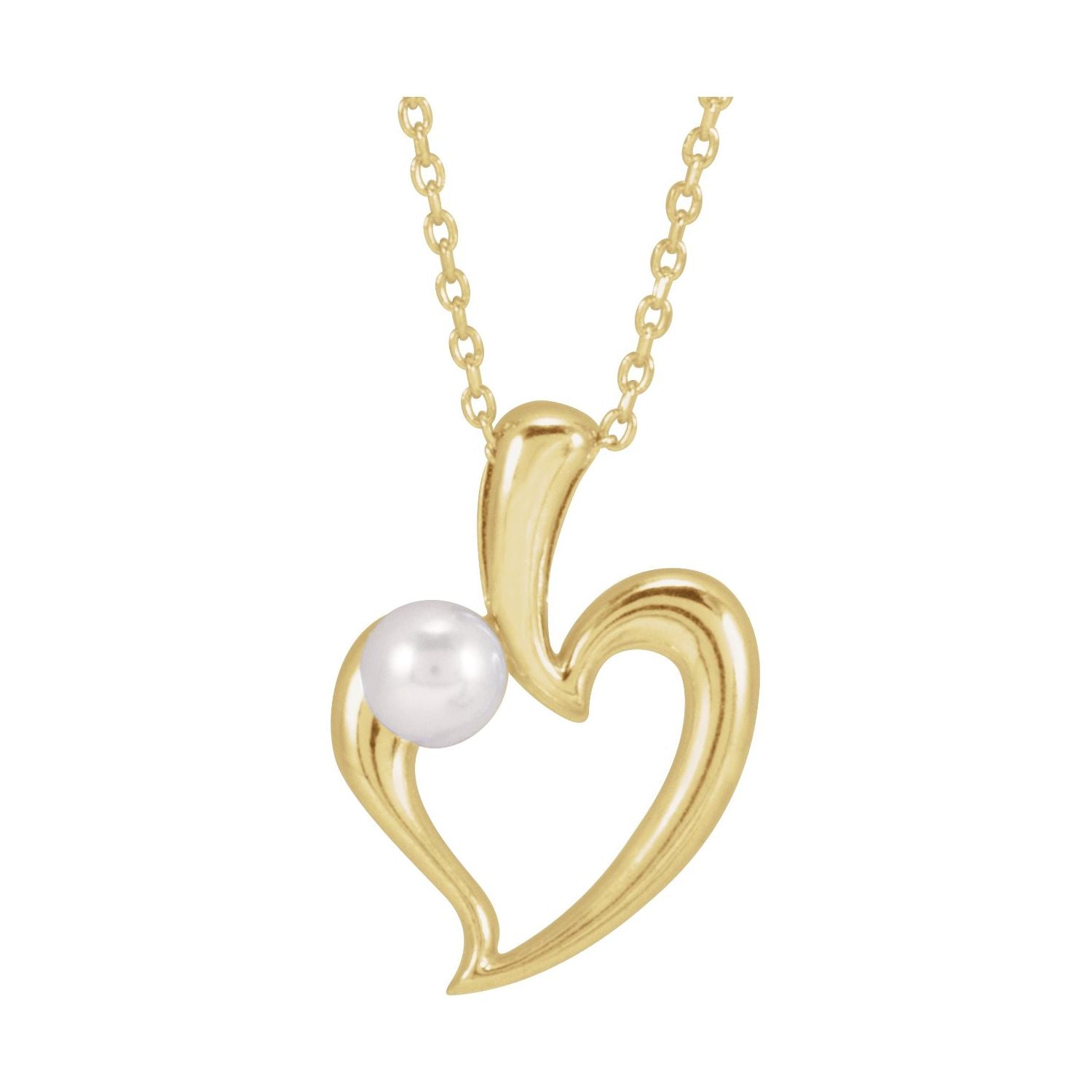 Akoya Pearl Heart Necklace in 14K Yellow Gold