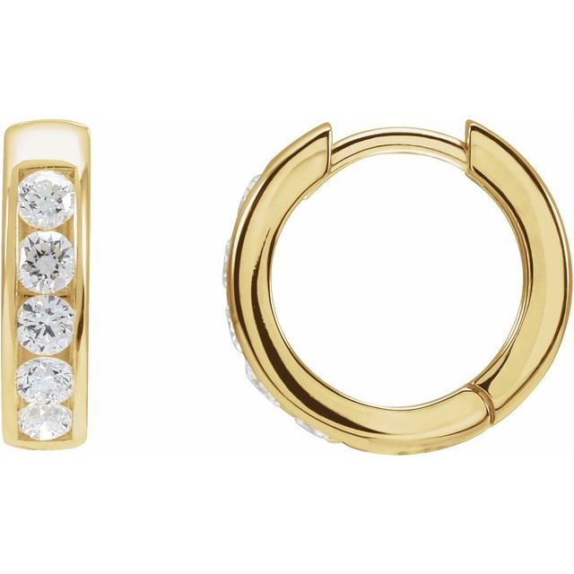 hinged lab-grown diamond hoop earrings in 14k yellow gold
