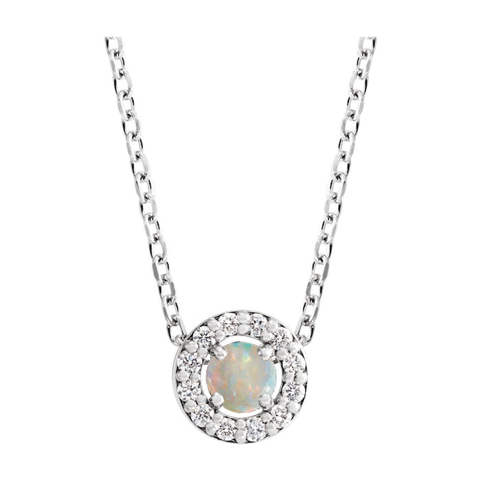 Opal Cabochon & Diamond Halo Pendant