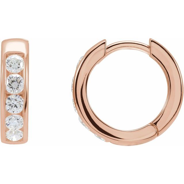 hinged lab-grown diamond hoop earrings in 14k rose gold