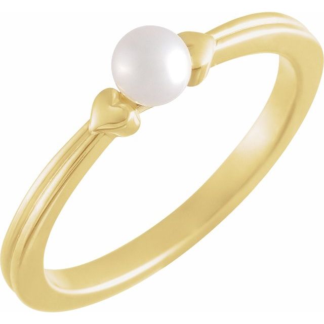 cultured pearl heart ring in 14k yellow gold