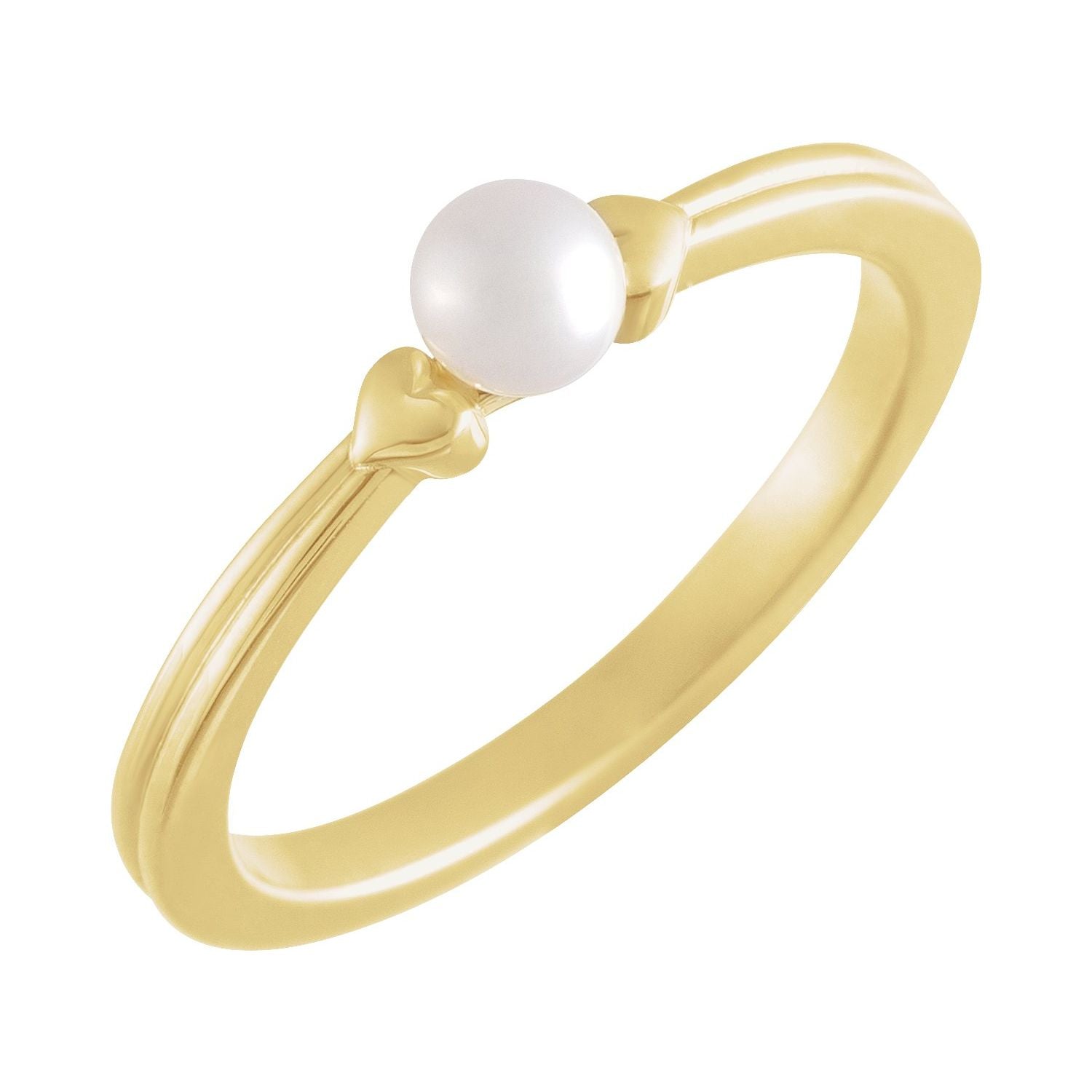 Cultured Pearl Heart Ring in 14K Yellow Gold