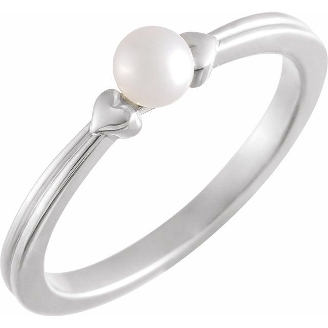 cultured pearl heart ring in 14k white gold