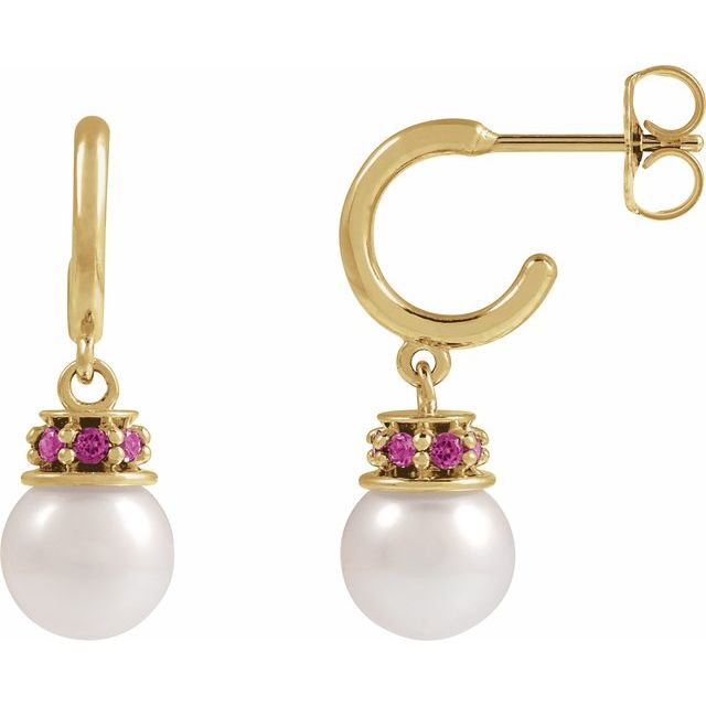 freshwater pearl & london blue topaz earrings in 14k yellow gold