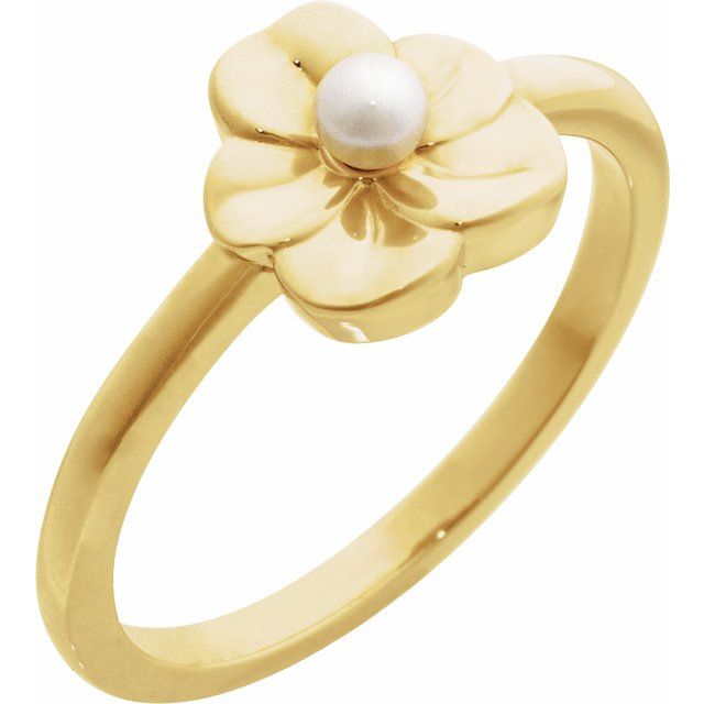 seed pearl floral ring in 14k yellow gold