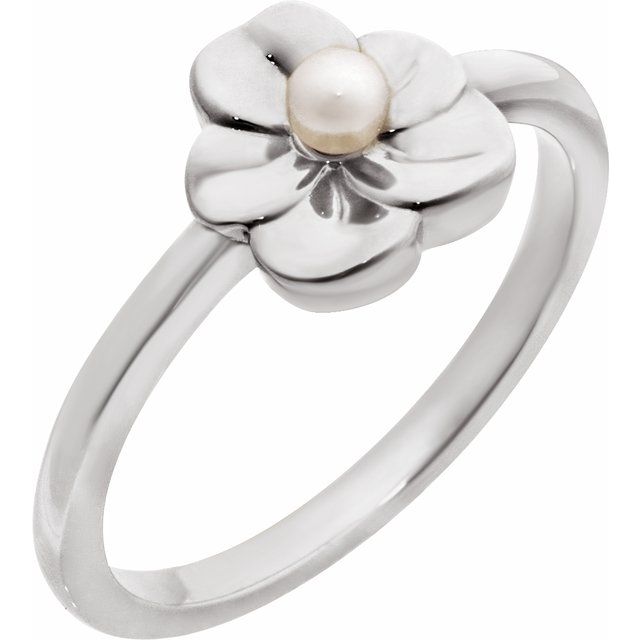 seed pearl floral ring in 14k white gold