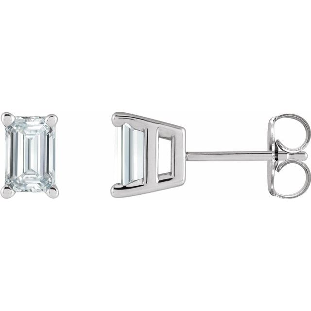 emerald-cut lab-grown diamond stud earrings in 14k white gold