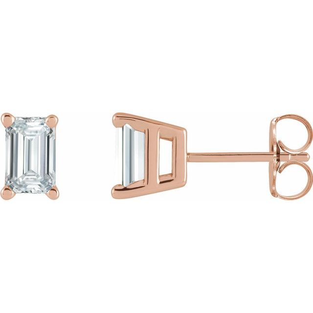 emerald-cut lab-grown diamond stud earrings in 14k rose gold