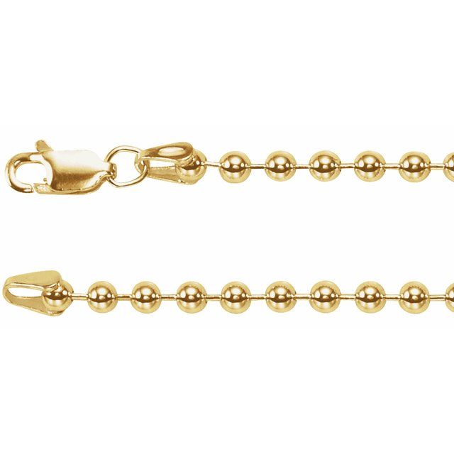 3mm bead chain necklace in 14k yellow gold, 16"
