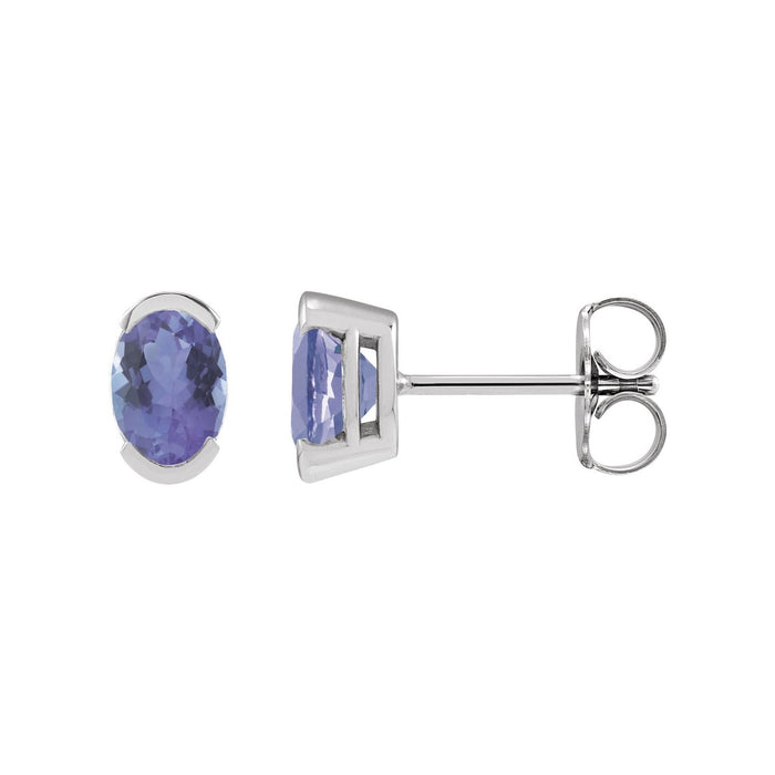14K White Gold tanzanite oval stud earrings