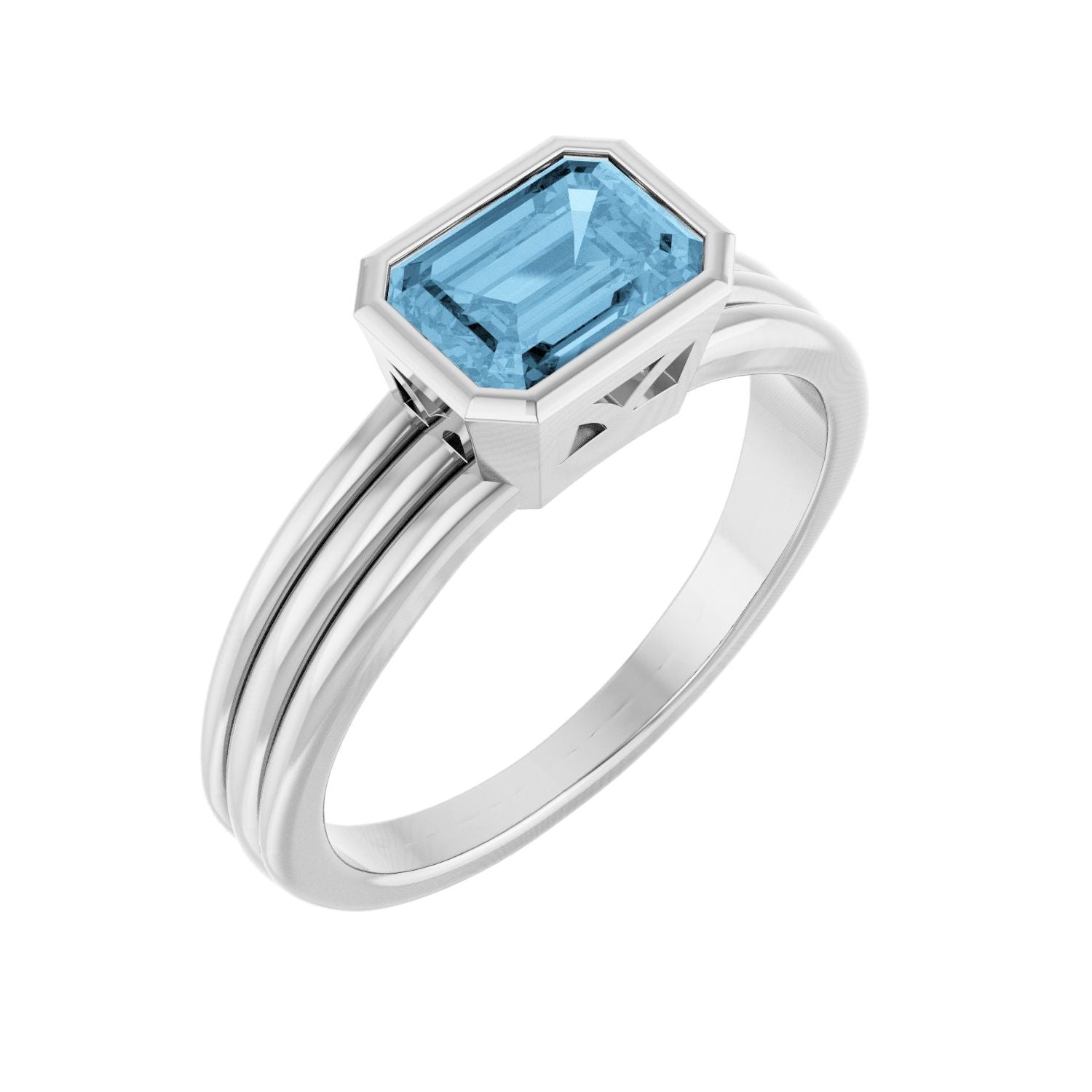 Blue Topaz Emerald-Cut Bezel Solitaire in 14K White Gold