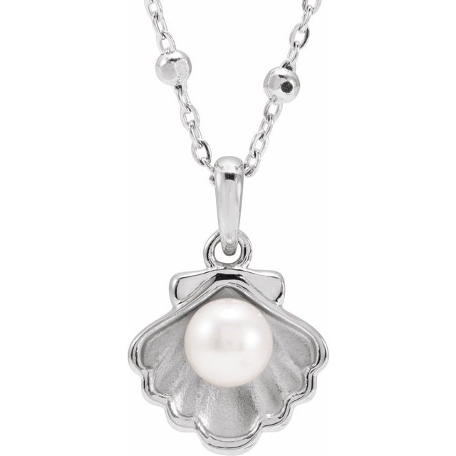freshwater pearl shell necklace in 14k white gold