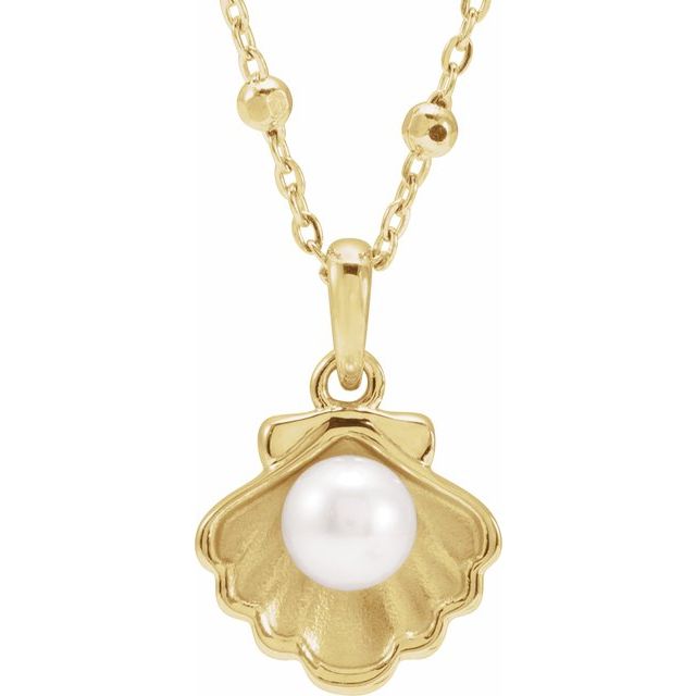 freshwater pearl shell necklace in 14k yellow gold