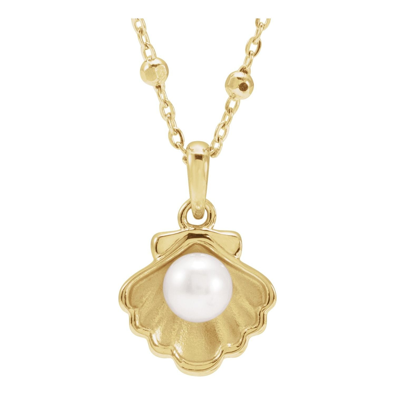 Freshwater Pearl Shell Necklace in 14K Yellow Gold