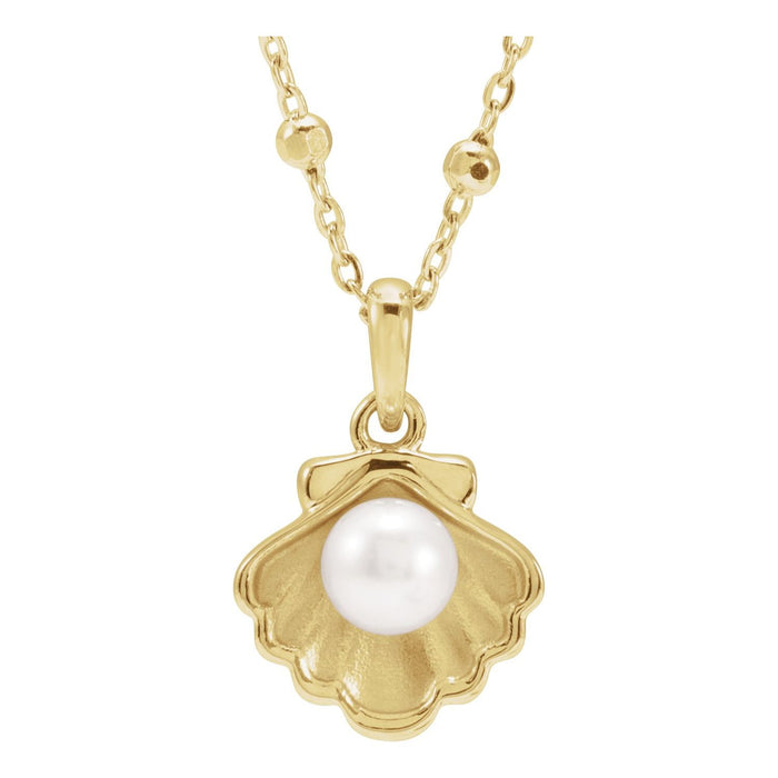 Freshwater Pearl Shell Necklace in 14K Yellow Gold