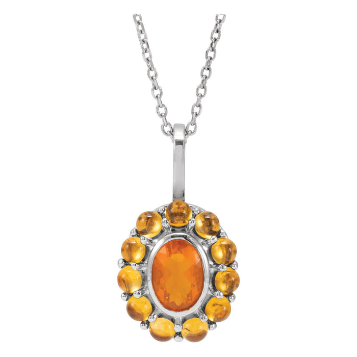 mexican fire opal and citrine halo pendant, 14K White Gold