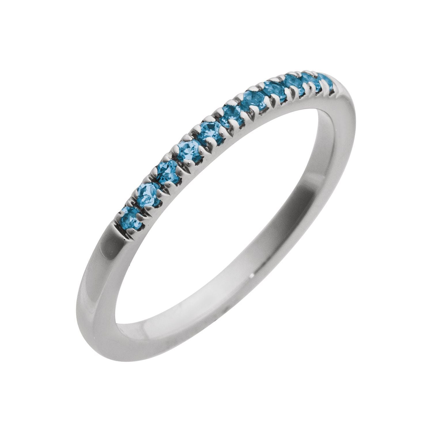 14K White Gold Round London Blue Topaz stackable ring