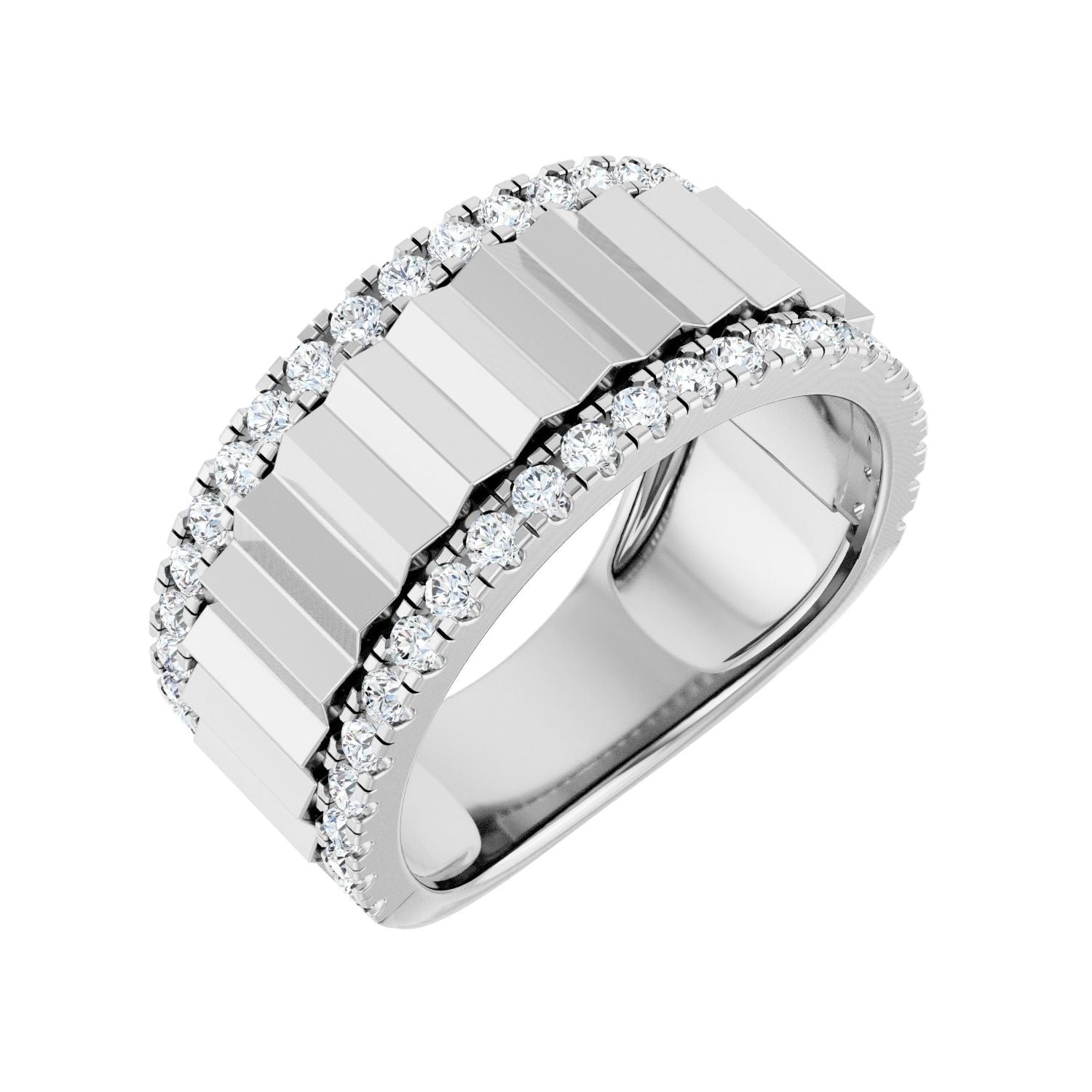 White Gold ribbed double-row channel men's diamond wedding band, 0.90 ctw lab-grown round diamonds