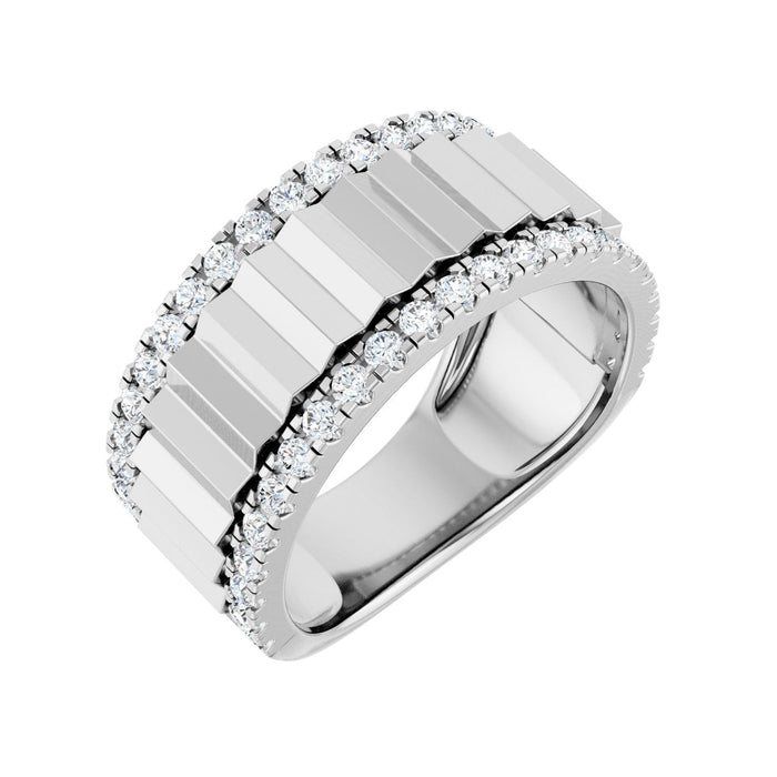 White Gold ribbed double-row channel men's diamond wedding band, 0.90 ctw lab-grown round diamonds