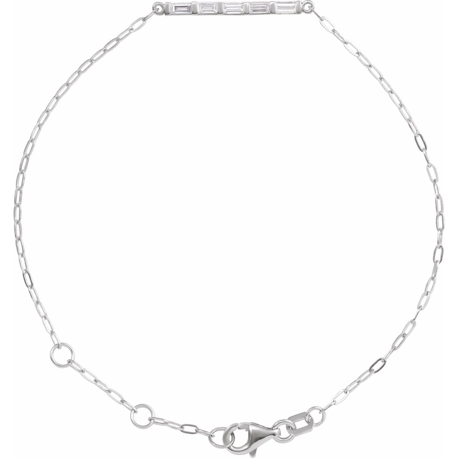 14K White Gold baguette natural diamond five-stone baguette bar bracelet, G-H SI-I1