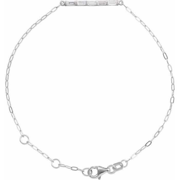 14K White Gold baguette natural diamond five-stone baguette bar bracelet, G-H SI-I1