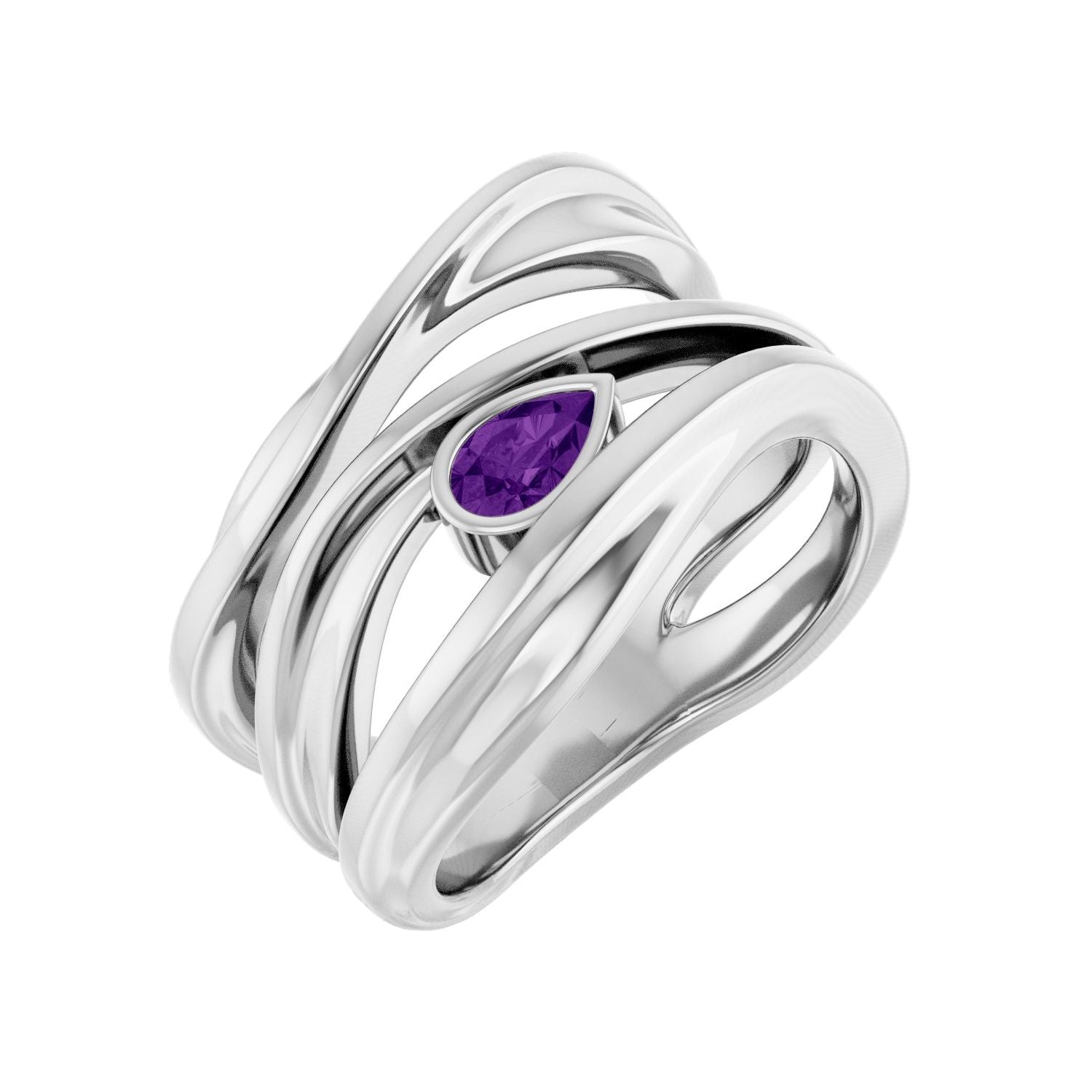 Pear-Cut Amethyst Negative Space Ring in 14K White Gold