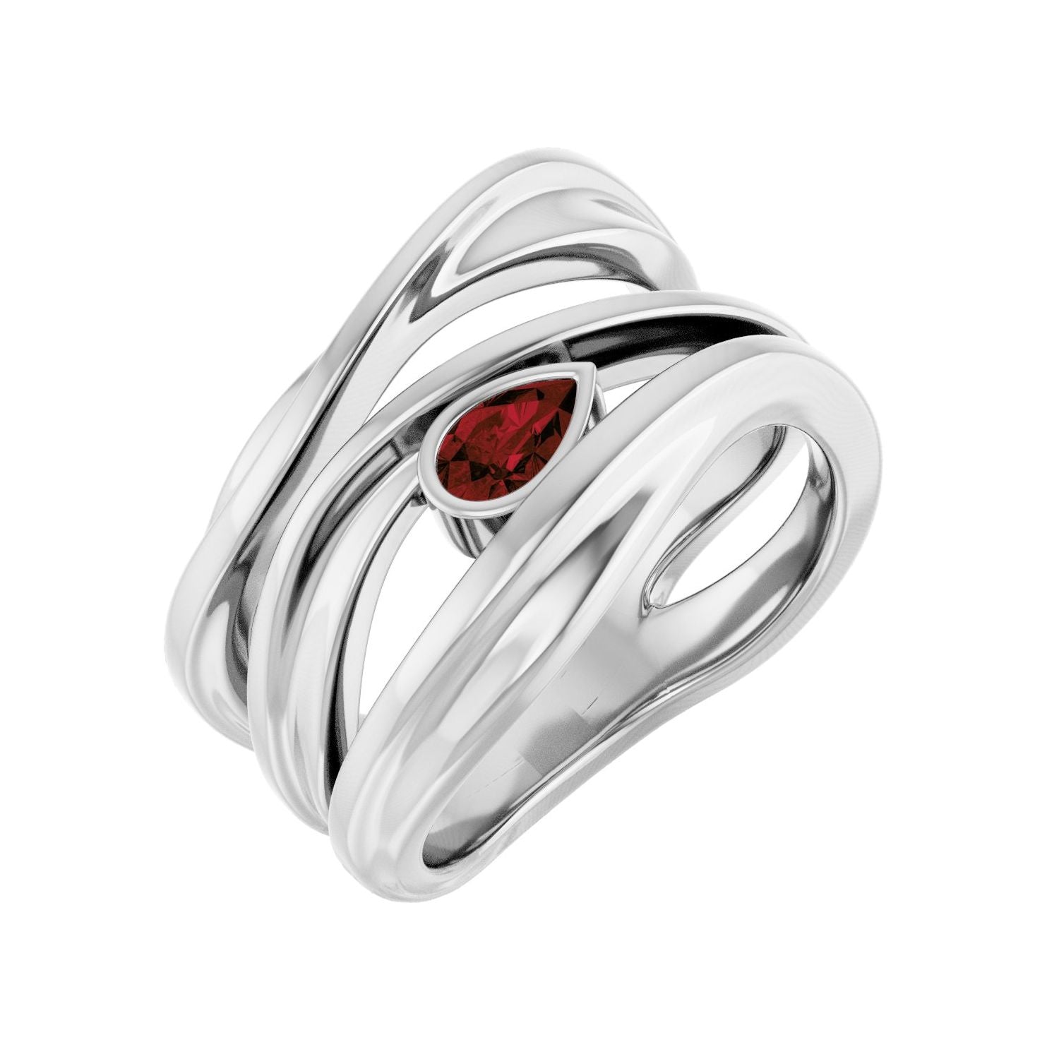 Garnet Pear Negative Space Ring in 14K White Gold