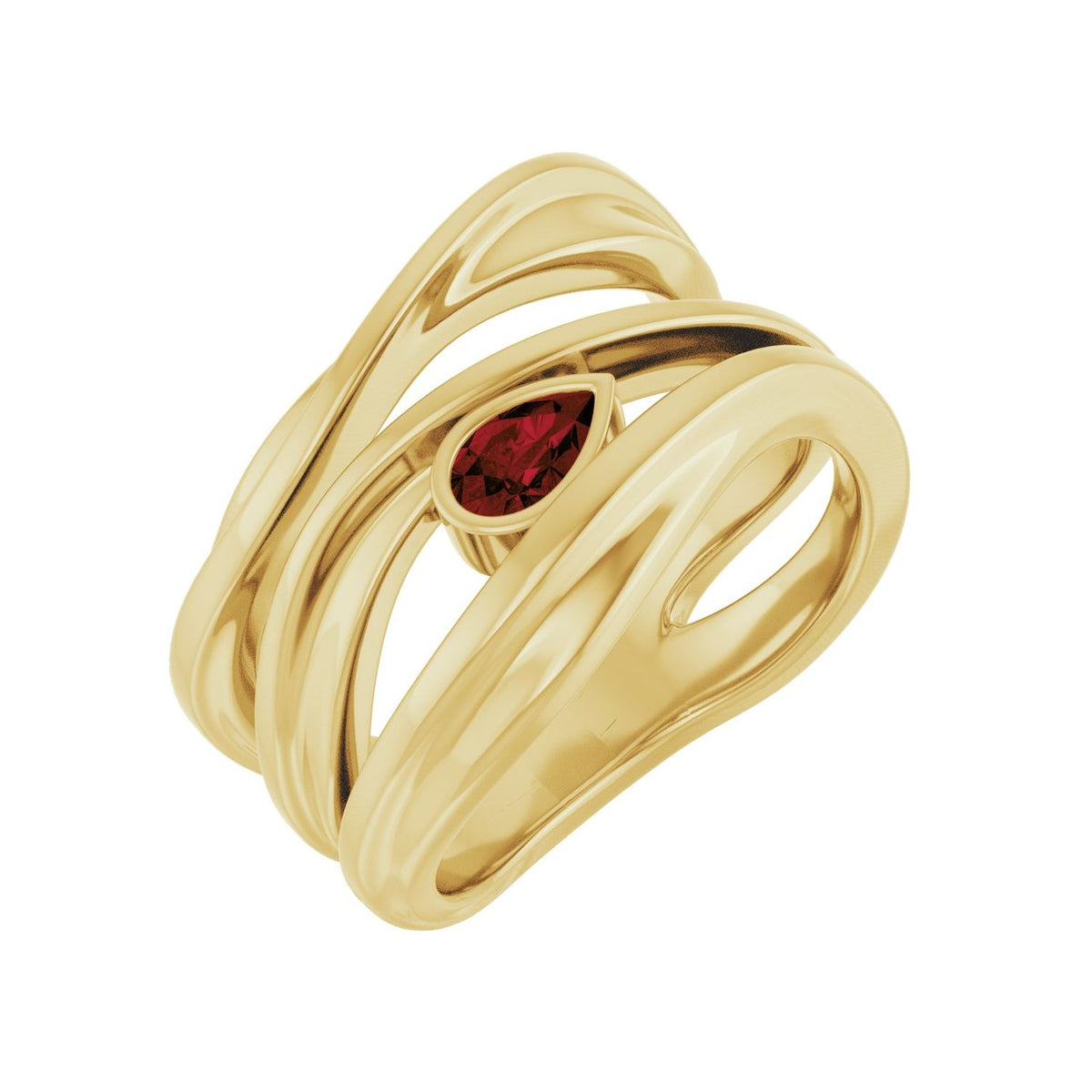 Pear Negative Space Garnet Ring in 14K Yellow Gold
