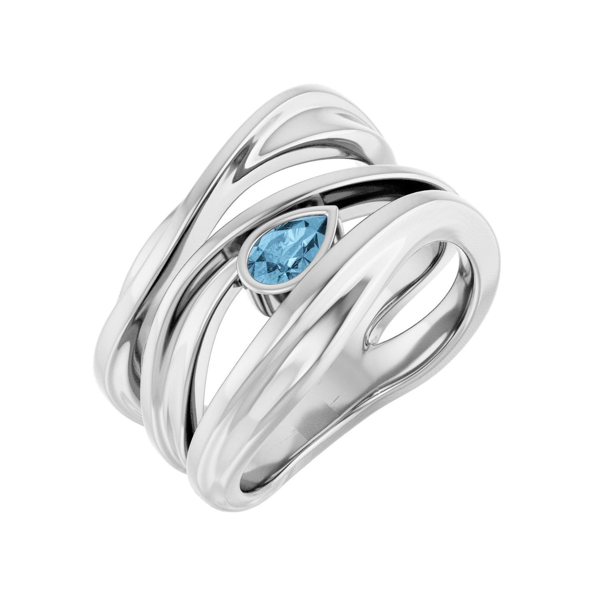 Blue Topaz Pear Negative-Space Ring in 14K White Gold