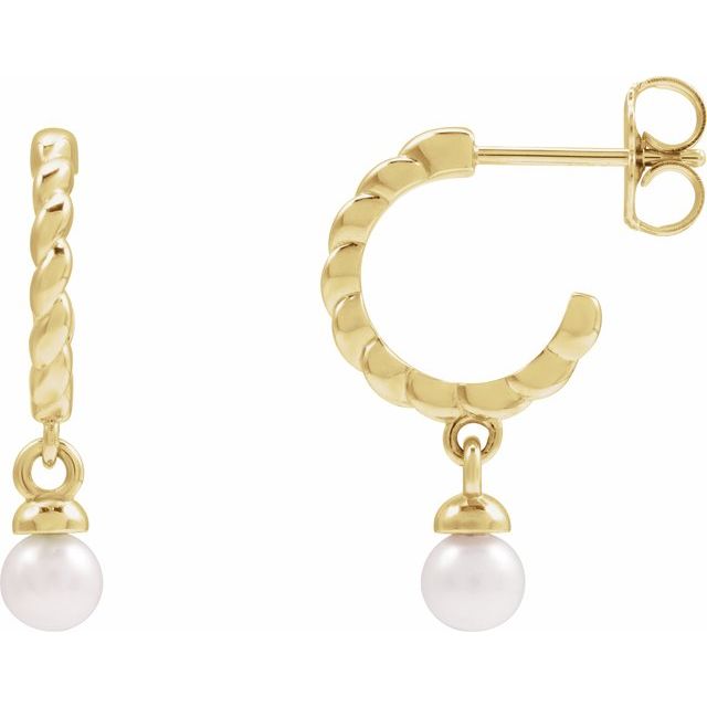 pearl rope hoop earrings in 14k yellow gold