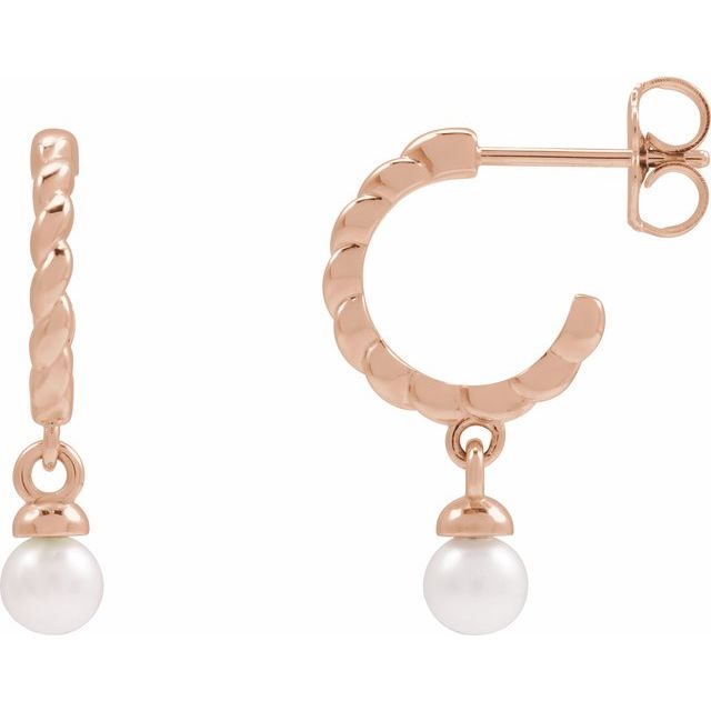 pearl rope hoop earrings in 14k white gold