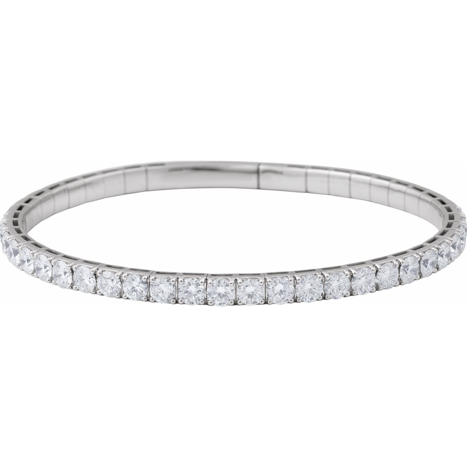14K White Gold round natural diamond flexible diamond bangle bracelet, G-H SI-I1