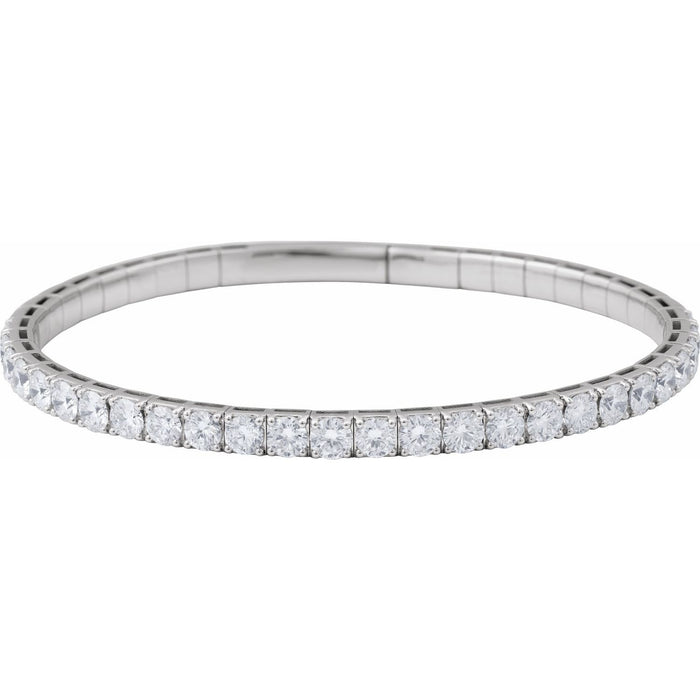 14K White Gold round natural diamond flexible diamond bangle bracelet, G-H SI-I1