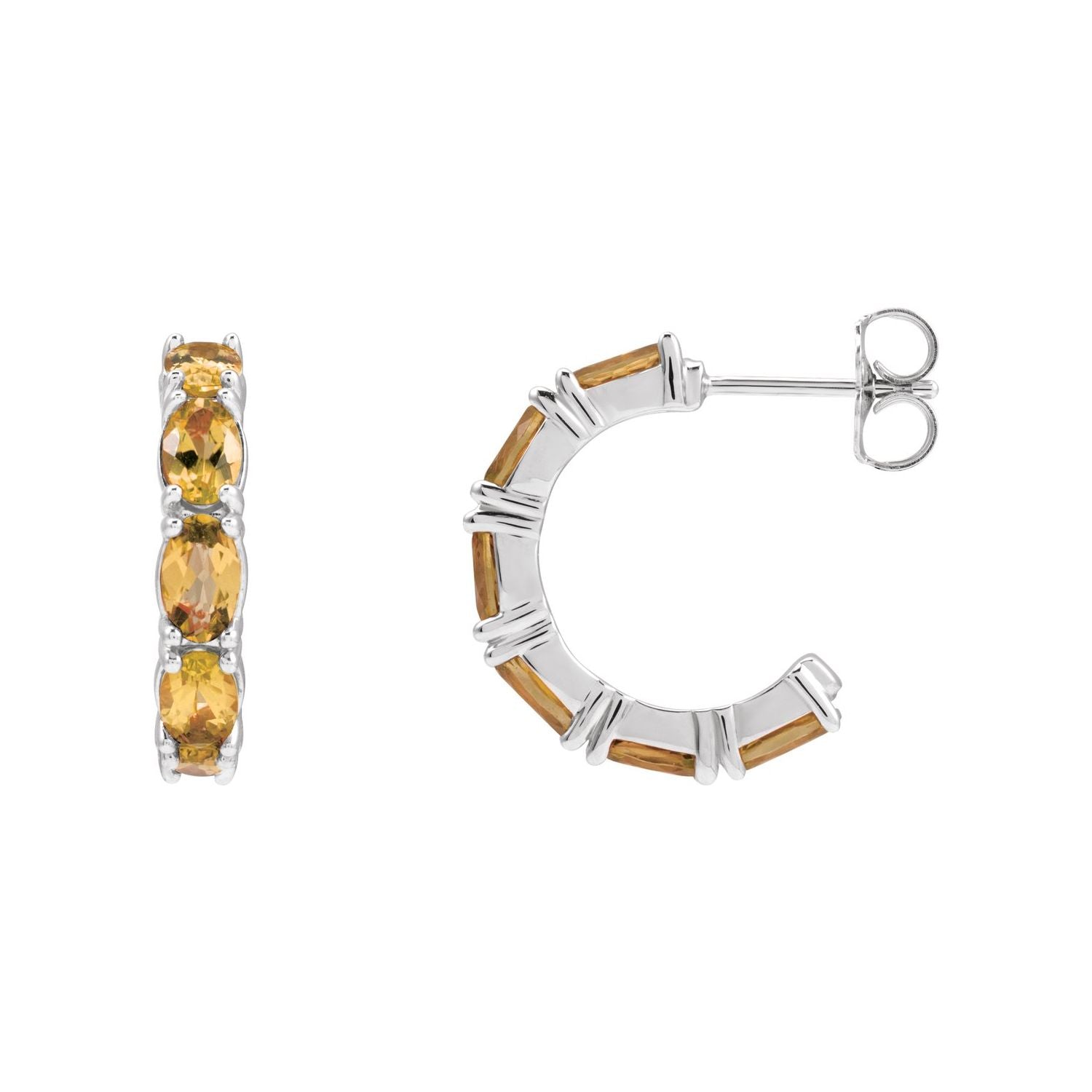 14K White Gold natural citrine oval hoop earrings