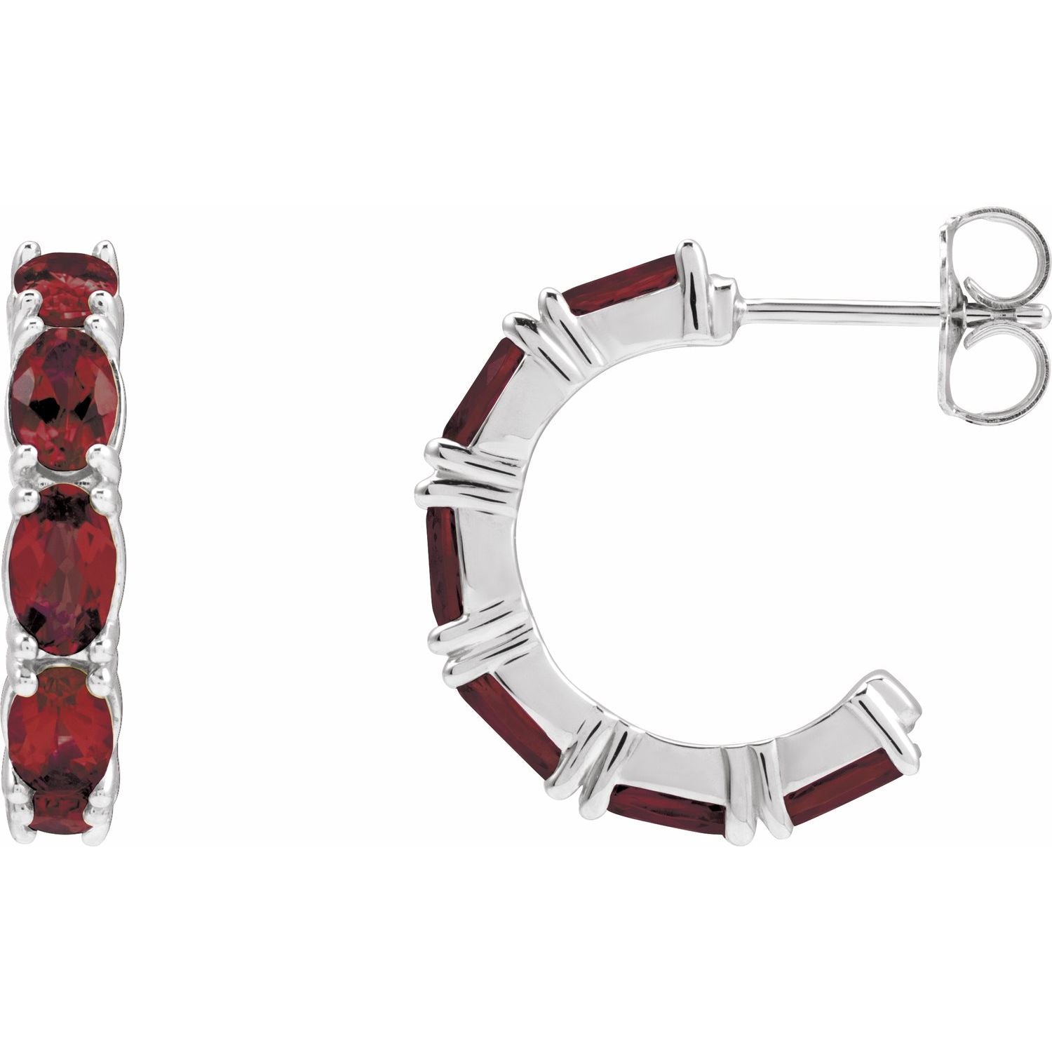 14K White Gold round natural garnet earrings