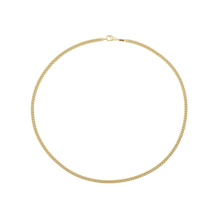 14K Yellow Gold 3.4 mm curb chain necklace, full length shown with the lobster clasp at the top